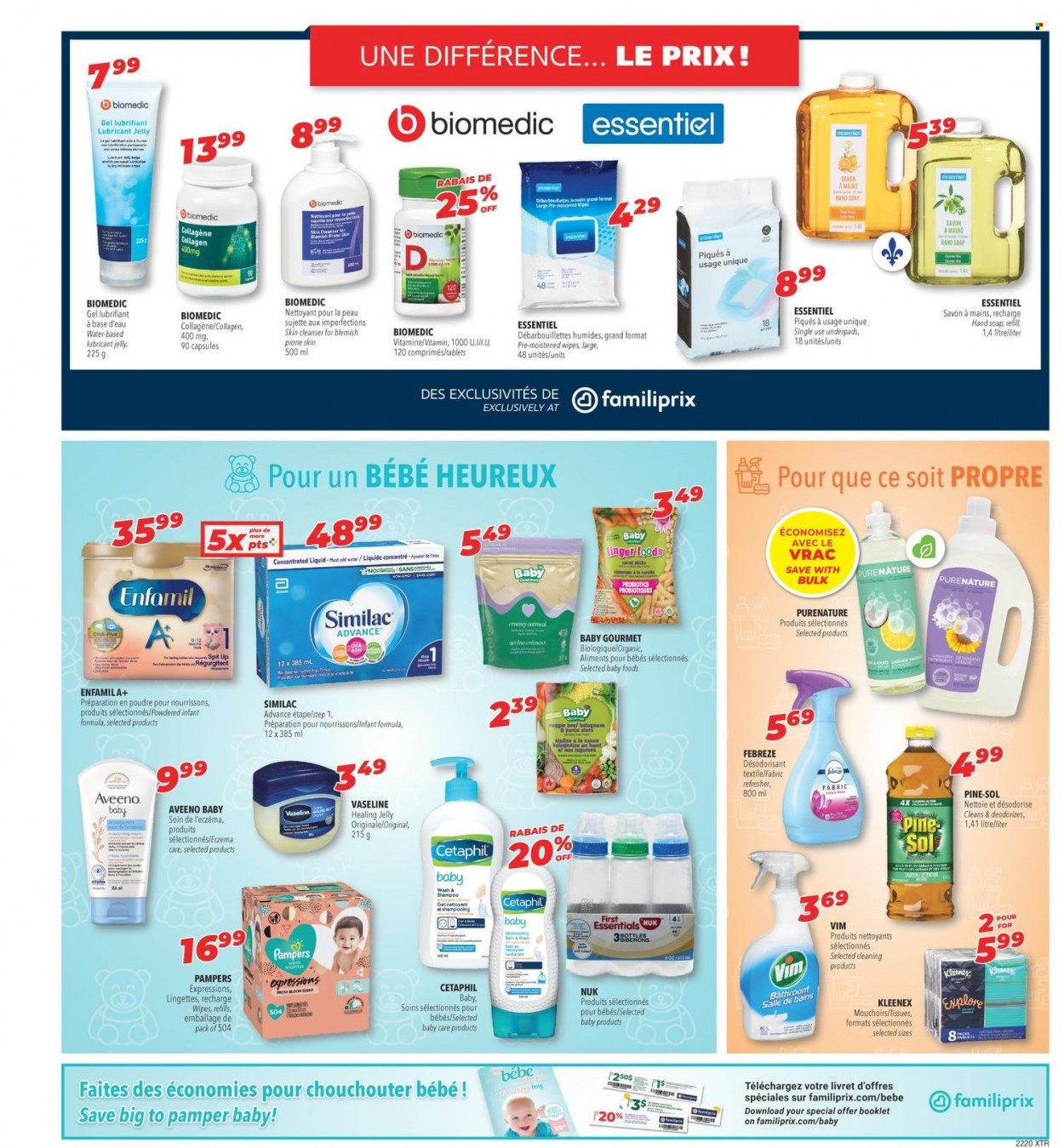 thumbnail - Familiprix Extra Flyer - May 12, 2022 - May 18, 2022 - Sales products - jelly, wipes, Nuk, Aveeno, Kleenex, tissues, Febreze, Pine-Sol, hand soap, Vaseline, soap, cleanser, refresher, lubricant, shampoo, Pampers. Page 9.
