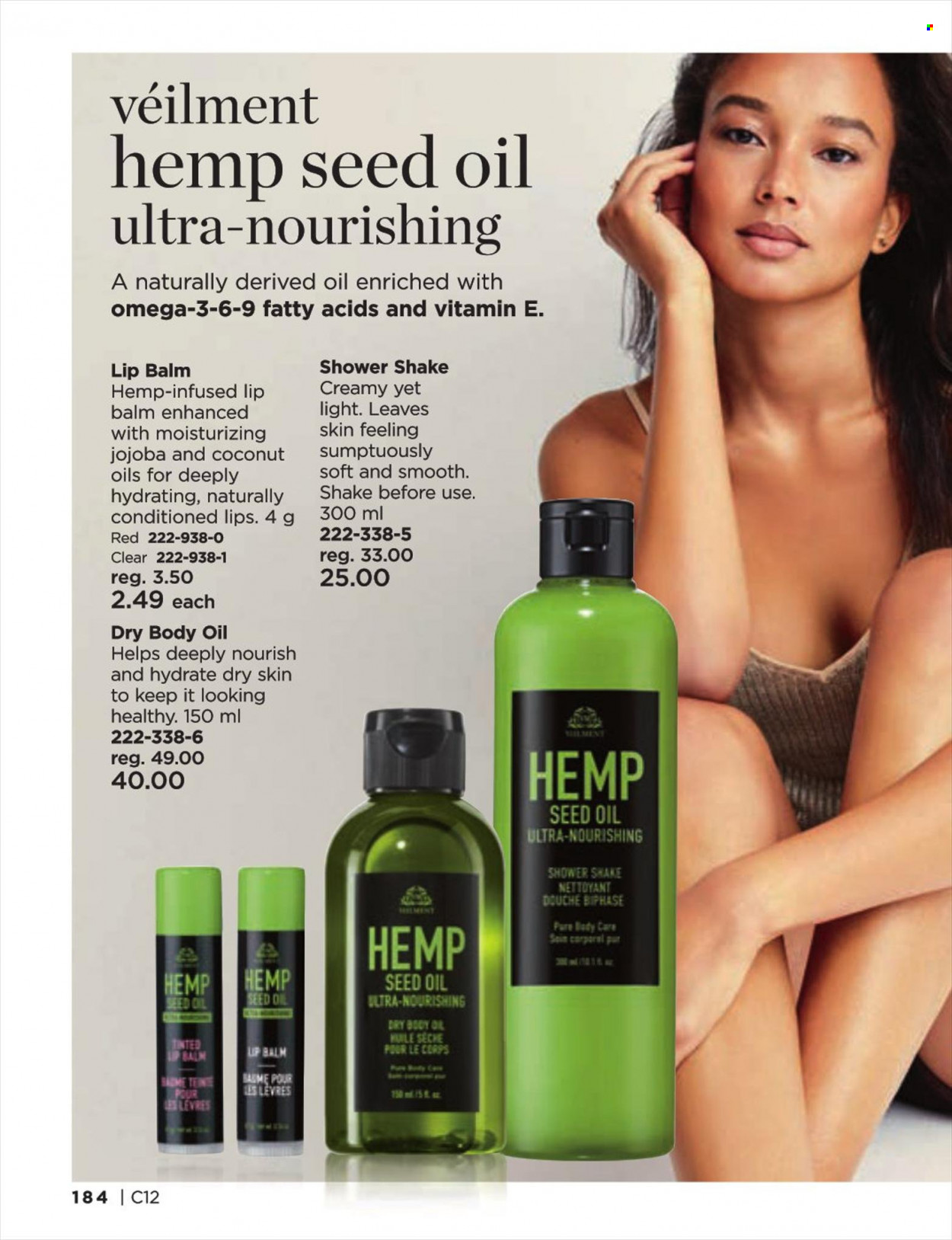 thumbnail - Avon Flyer - Sales products - lip balm, body oil, Omega-3. Page 184.