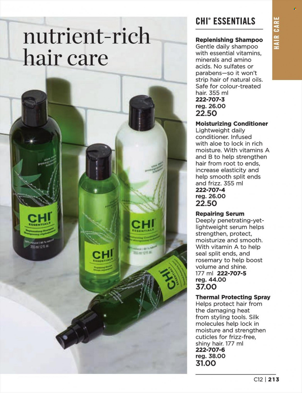 thumbnail - Avon Flyer - Sales products - serum, conditioner, shampoo. Page 213.