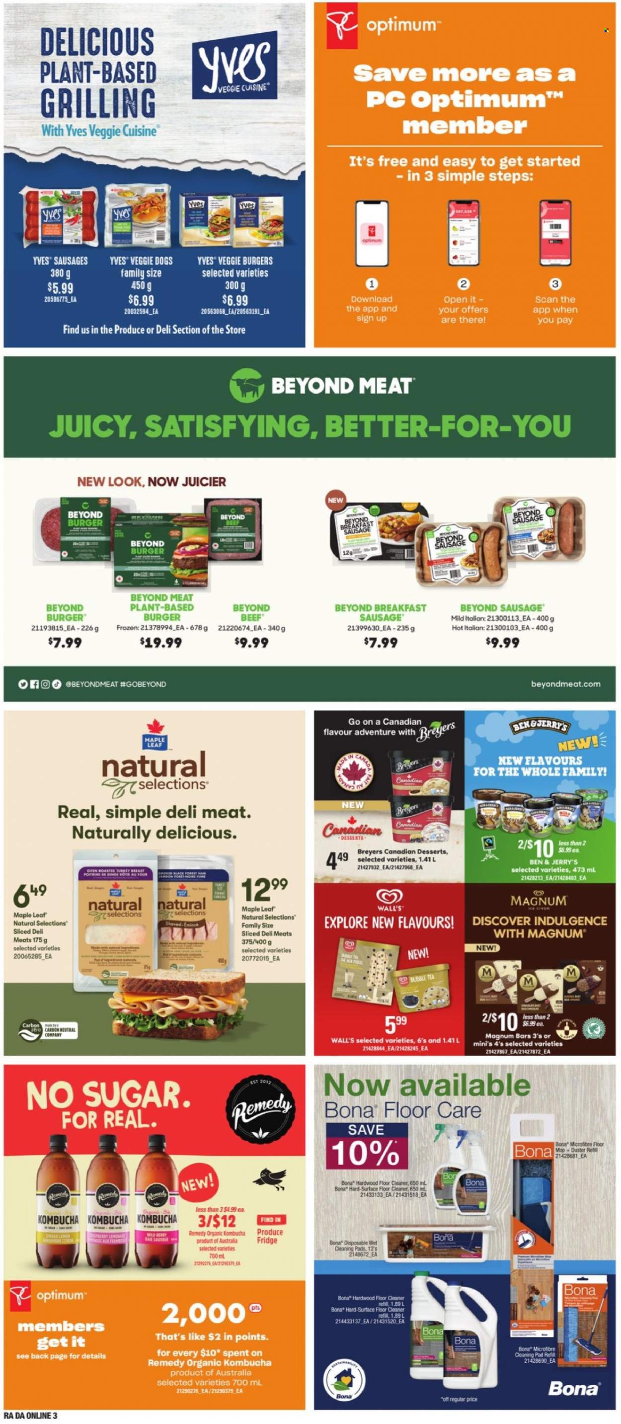 thumbnail - Dominion Flyer - May 12, 2022 - May 18, 2022 - Sales products - veggie burger, veggie hot dog, ham, sausage, Magnum, Ben & Jerry's, kombucha, tea, bubble tea, cleaner, floor cleaner, cleaning pad, mop, duster, Optimum. Page 9.