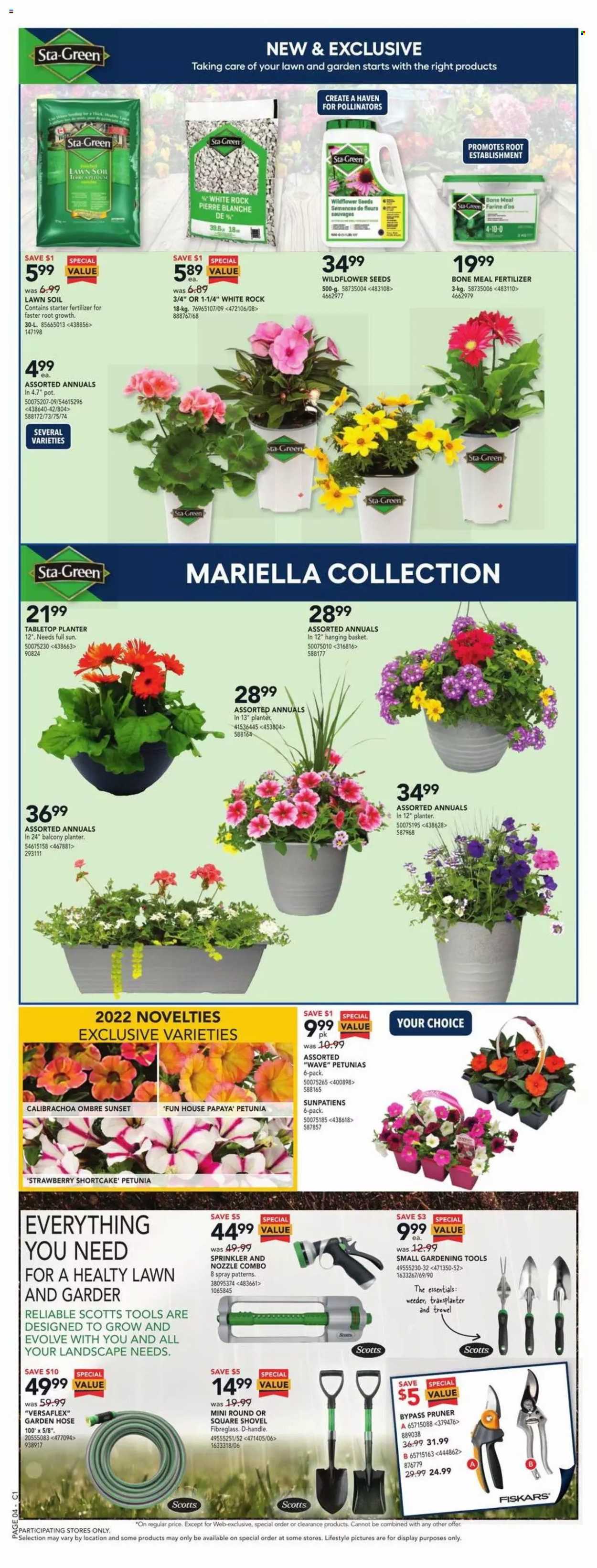 thumbnail - RONA Flyer - May 12, 2022 - May 18, 2022 - Sales products - basket, Fiskars, pot, shovel, gardening tools, fertilizer, garden hose. Page 7.