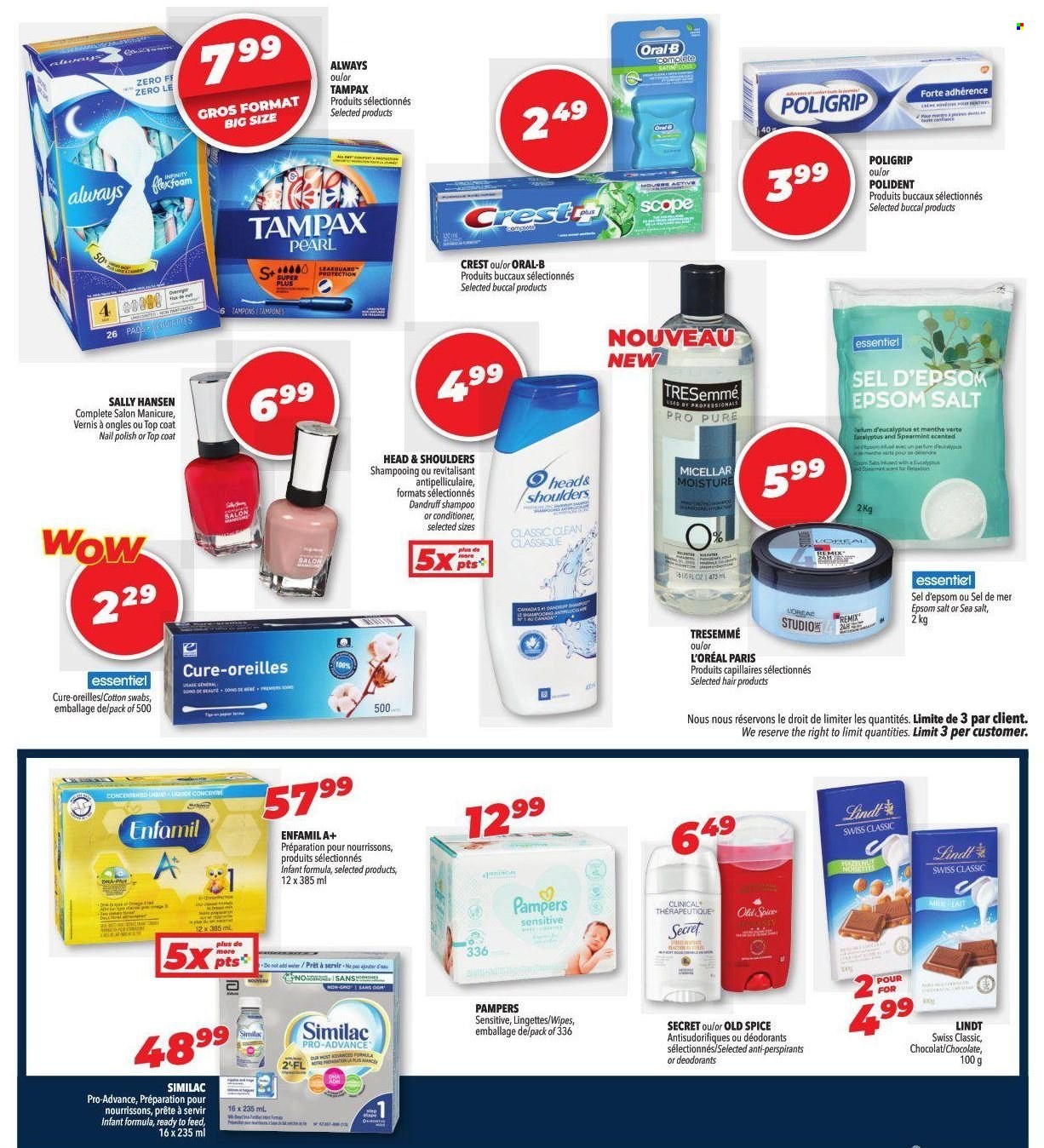 thumbnail - Familiprix Flyer - May 19, 2022 - May 25, 2022 - Sales products - chocolate, spice, wipes, Polident, Crest, tampons, L’Oréal, Infinity, conditioner, TRESemmé, manicure, top coat, polish, Sally Hansen, shampoo, Tampax, Head & Shoulders, Pampers, Old Spice, Oral-B, Lindt, deodorant. Page 6.
