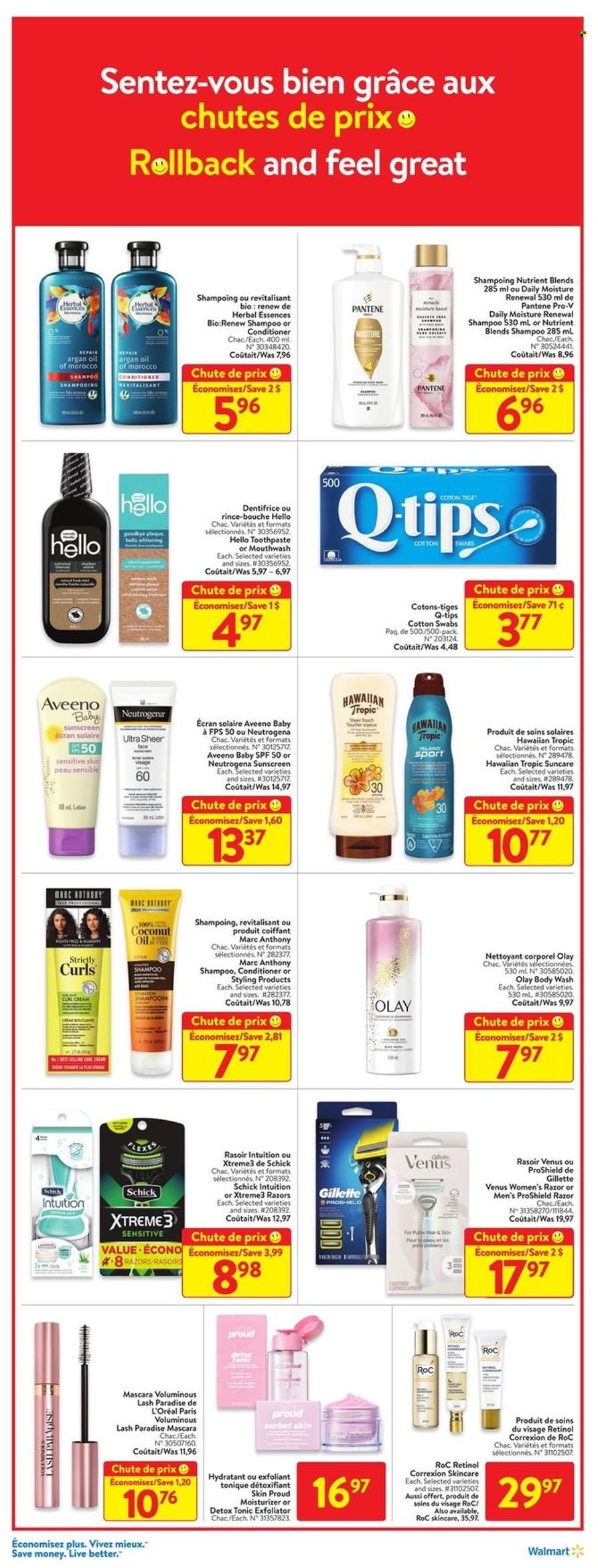 thumbnail - Circulaire Walmart - 19 Mai 2022 - 25 Mai 2022 - Produits soldés - sorbet, tonic, shampooing, L'Oréal, Neutrogena, mascara, rasoir, Gillette, body, dentifrice, Pantene. Page 12.