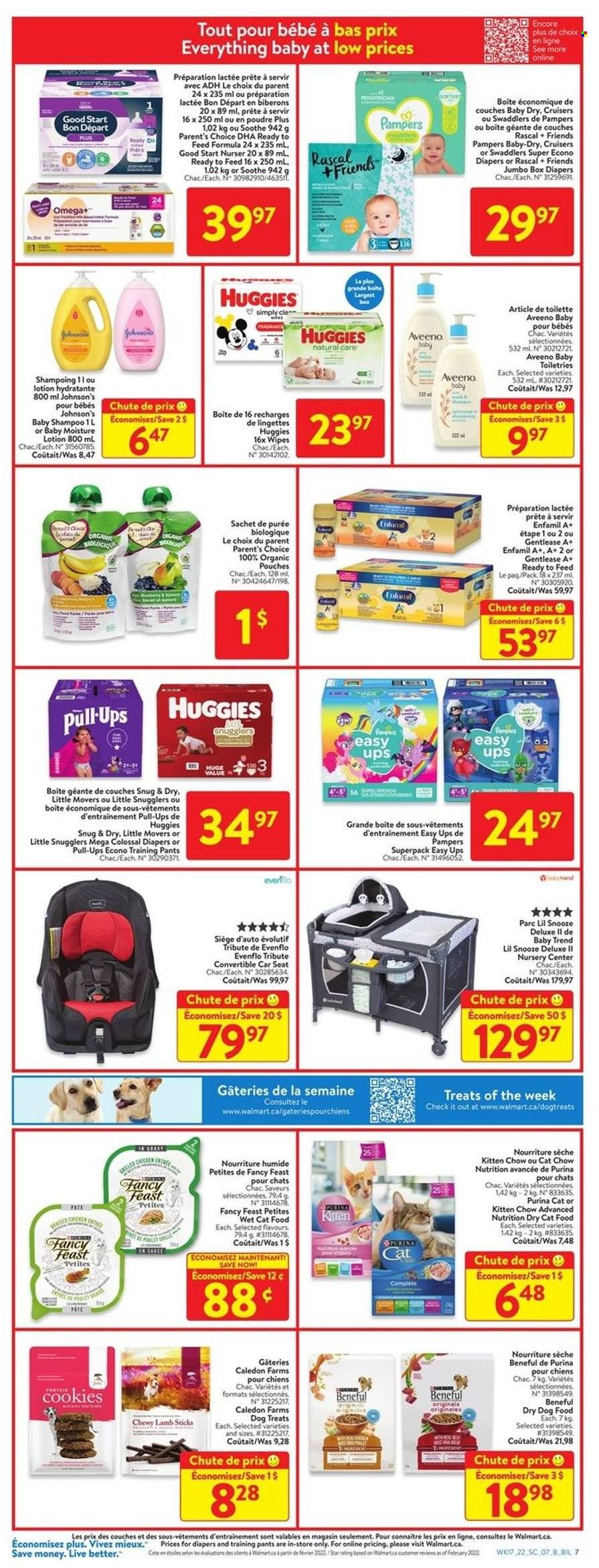 thumbnail - Circulaire Walmart - 19 Mai 2022 - 25 Mai 2022 - Produits soldés - cookies, lingettes, couches, shampooing, Purina, pull, siège auto, Huggies, Pampers. Page 15.