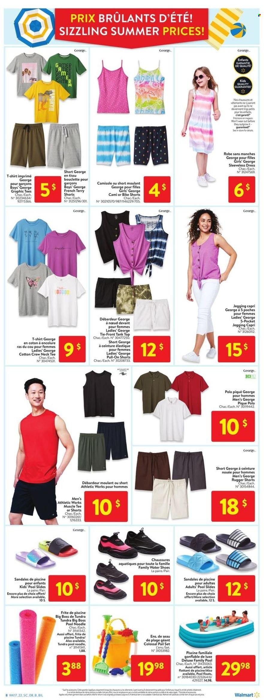 thumbnail - Circulaire Walmart - 19 Mai 2022 - 25 Mai 2022 - Produits soldés - shorts, robe, débardeur, t-shirt, pull, jegging, sandales, tank top. Page 16.