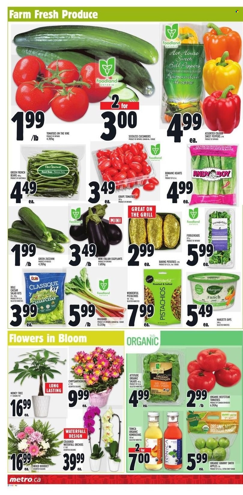 thumbnail - Metro Flyer - May 19, 2022 - May 25, 2022 - Sales products - beans, bell peppers, cucumber, french beans, rhubarb, tomatoes, zucchini, potatoes, salad, Dole, peppers, eggplant, apples, Granny Smith, pistachios, pot, bouquet. Page 2.