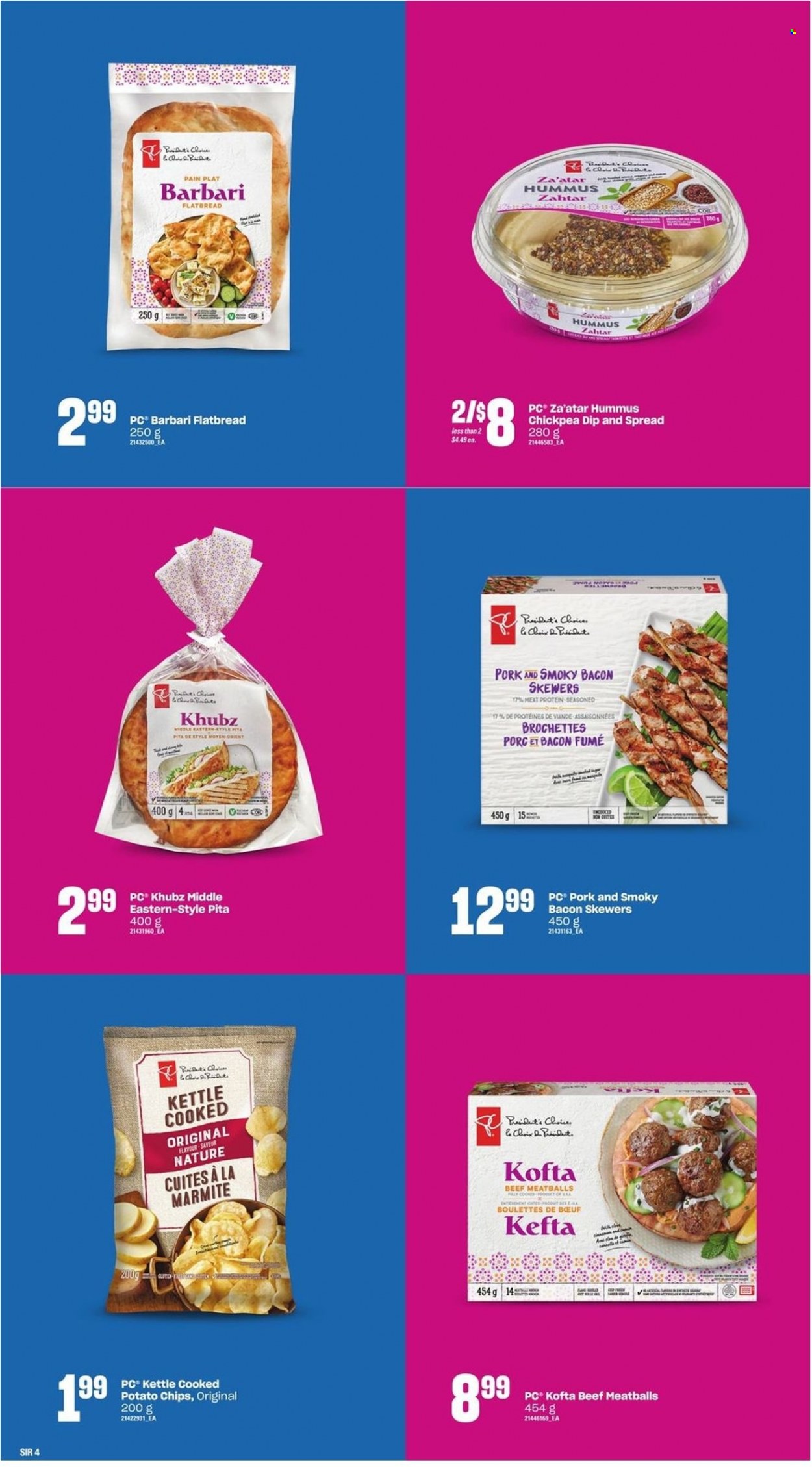 thumbnail - Atlantic Superstore Flyer - May 19, 2022 - July 13, 2022 - Sales products - pita, flatbread, meatballs, bacon, hummus, dip, potato chips, chips. Page 4.
