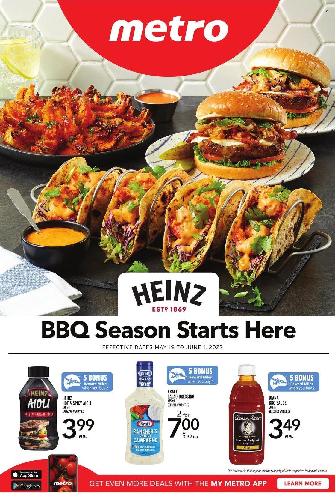 thumbnail - Metro Flyer - May 19, 2022 - June 01, 2022 - Sales products - sauce, Kraft®, salad dressing, dressing, Heinz. Page 1.