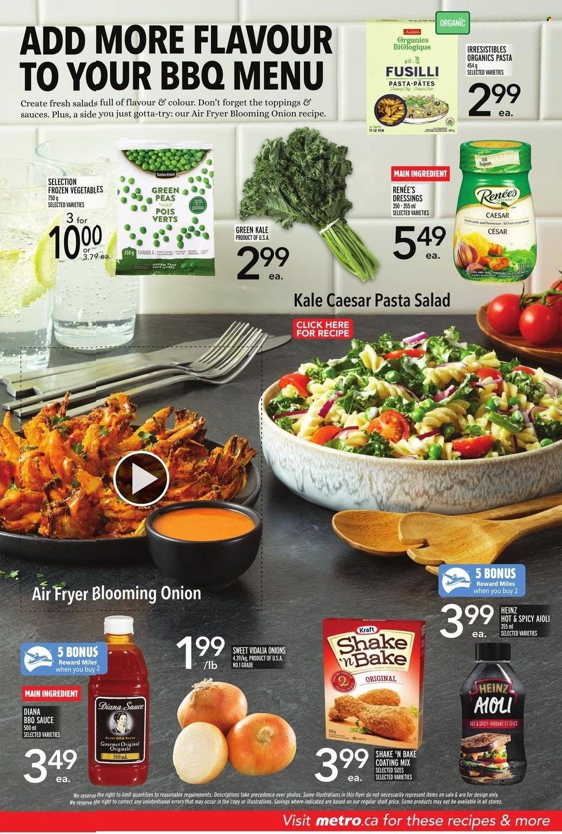 thumbnail - Metro Flyer - May 19, 2022 - June 01, 2022 - Sales products - kale, onion, pasta, Kraft®, pasta salad, shake, frozen vegetables, BBQ sauce, Heinz. Page 2.