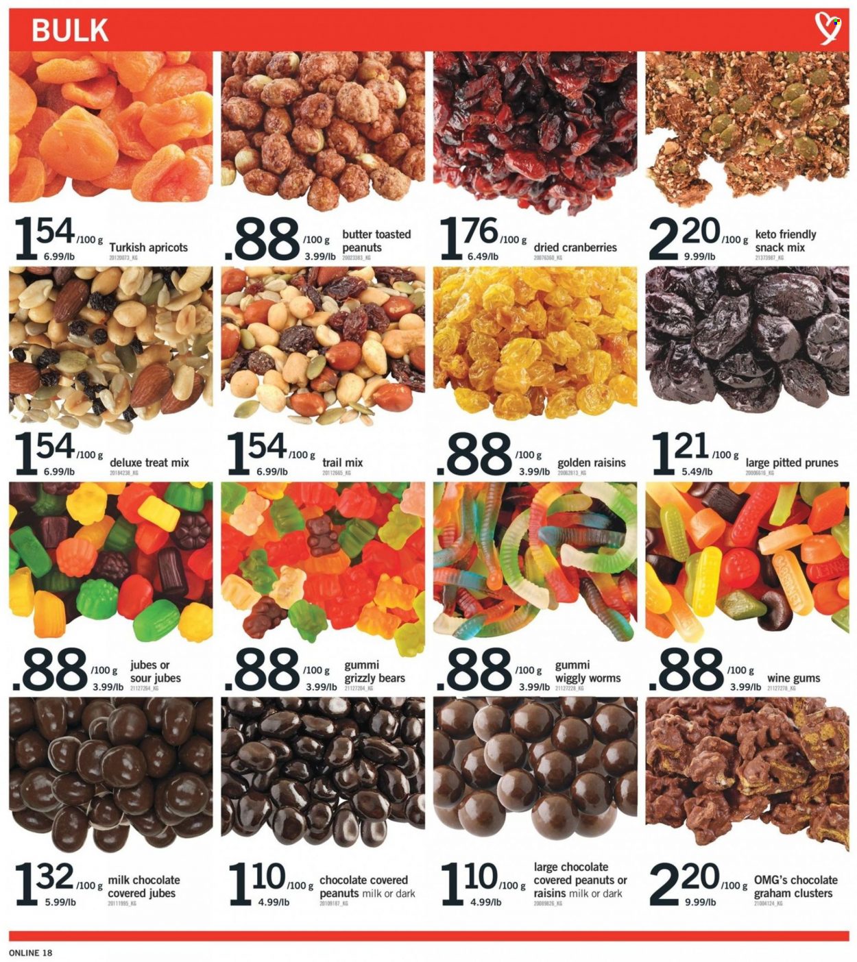 thumbnail - Fortinos Flyer - May 19, 2022 - May 25, 2022 - Sales products - apricots, butter, milk chocolate, cranberries, prunes, peanuts, trail mix. Page 18.
