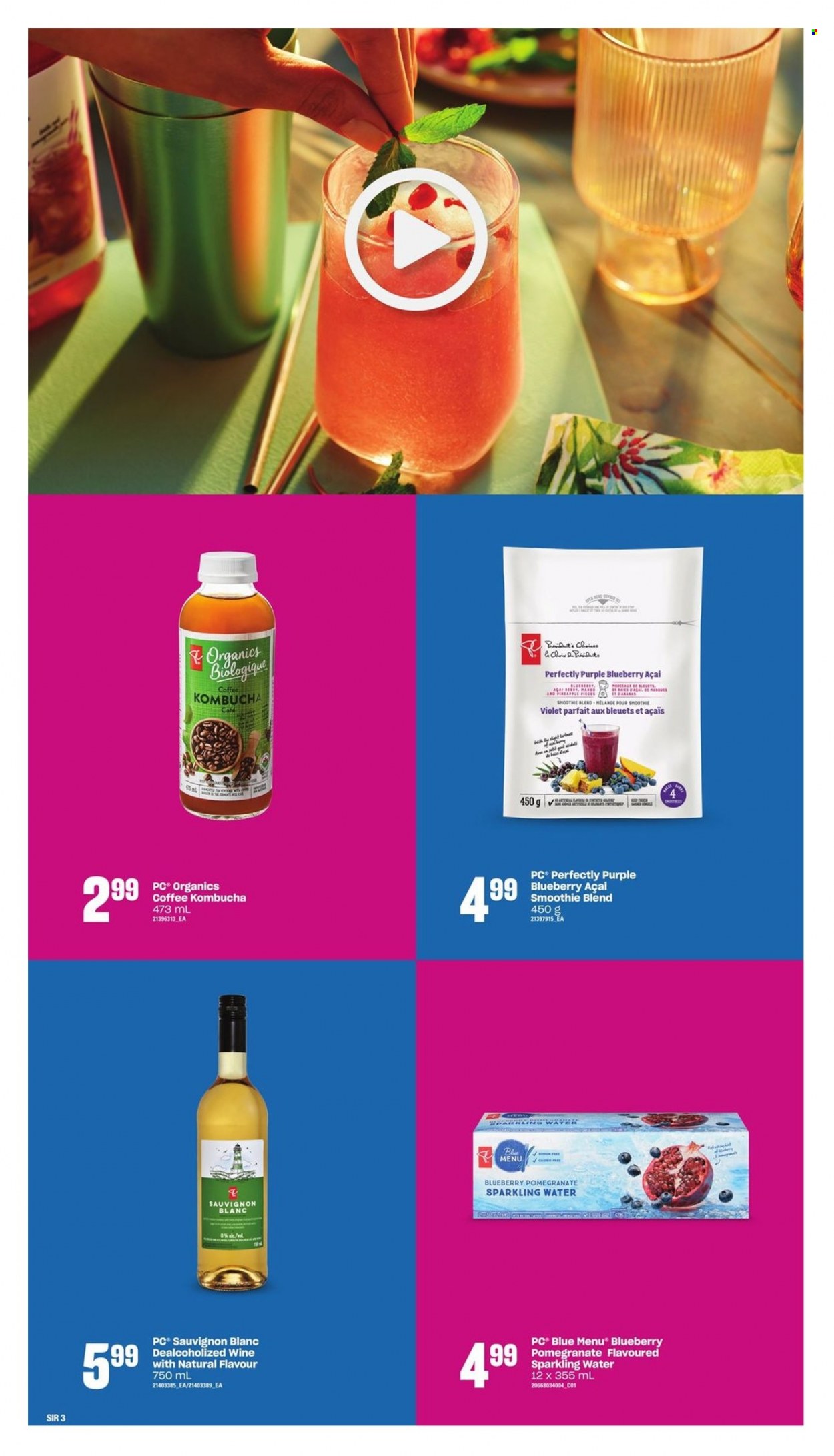 thumbnail - Loblaws Flyer - May 19, 2022 - July 13, 2022 - Sales products - pomegranate, smoothie, sparkling water, kombucha, coffee, white wine, wine, Sauvignon Blanc. Page 3.