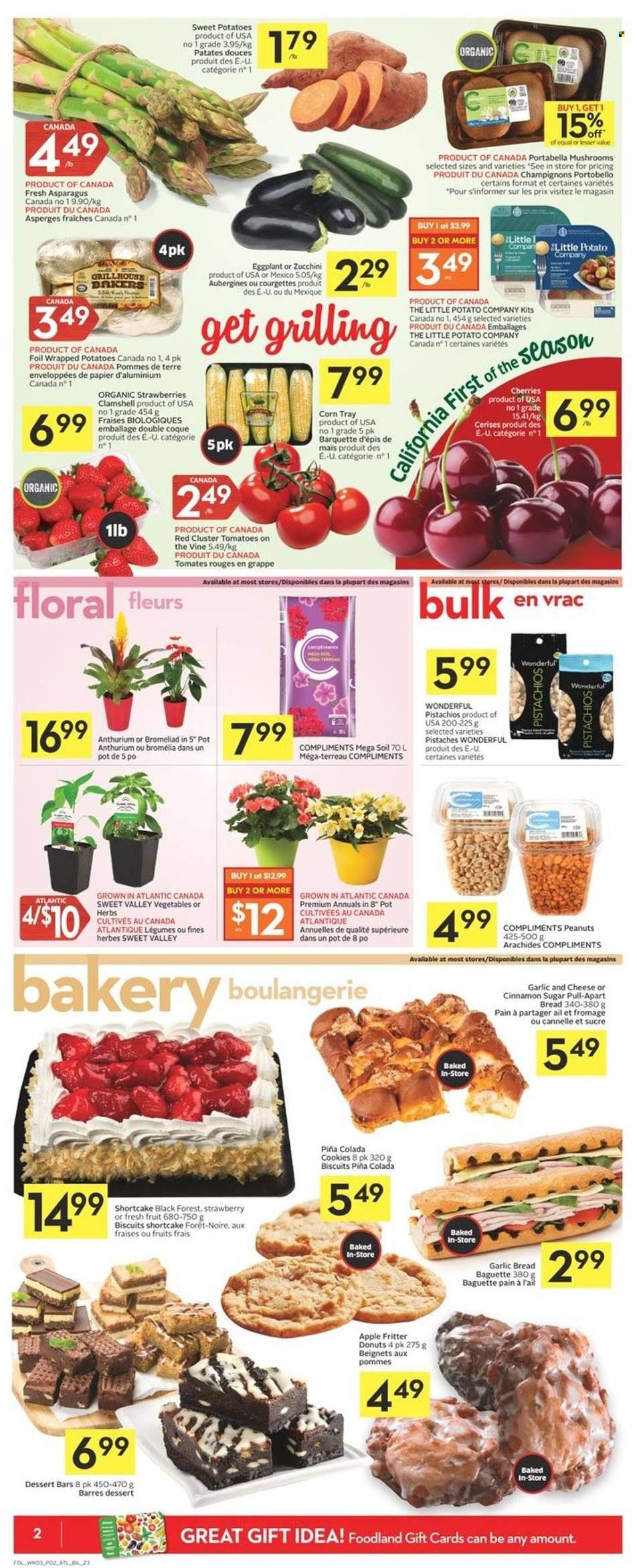 thumbnail - Co-op Flyer - May 19, 2022 - May 25, 2022 - Sales products - portobello mushrooms, mushrooms, bread, donut, asparagus, corn, sweet potato, tomatoes, zucchini, potatoes, eggplant, strawberries, cookies, biscuit, sugar, cinnamon, peanuts, pistachios, baguette. Page 2.