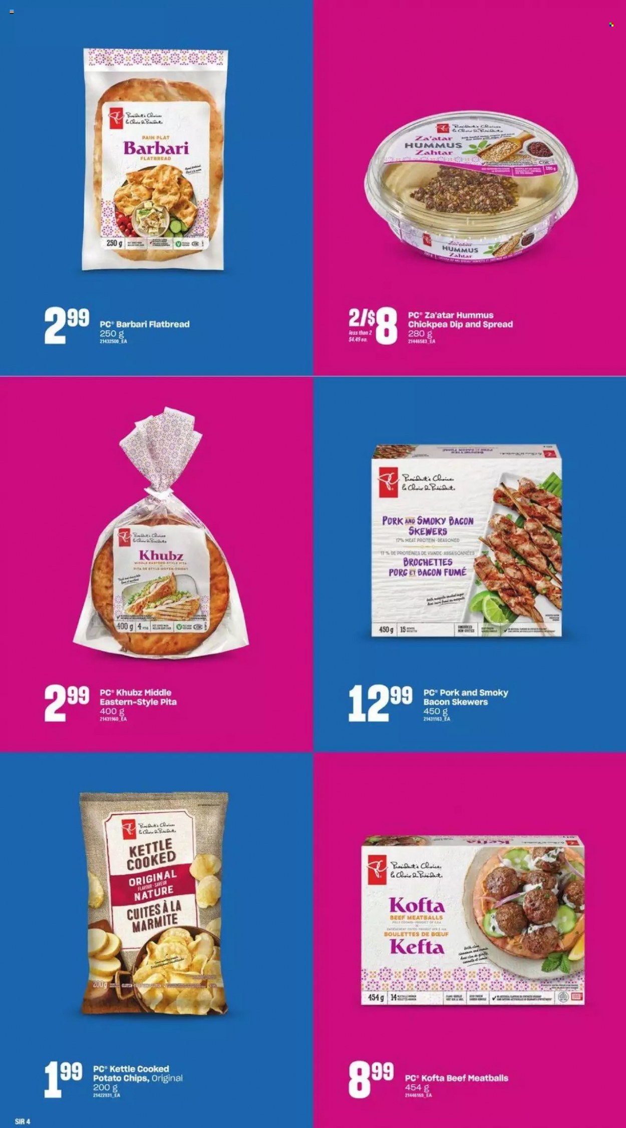 thumbnail - Independent Flyer - May 19, 2022 - July 13, 2022 - Sales products - pita, flatbread, meatballs, bacon, hummus, dip, potato chips, chips. Page 4.
