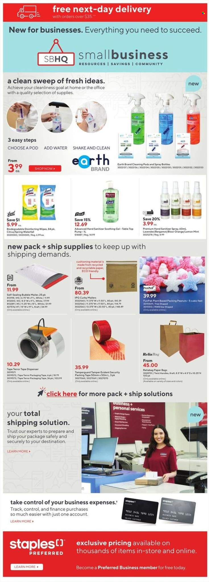 thumbnail - Staples Flyer - May 18, 2022 - May 24, 2022 - Sales products - wipes, bag, paper, tape dispenser. Page 4.
