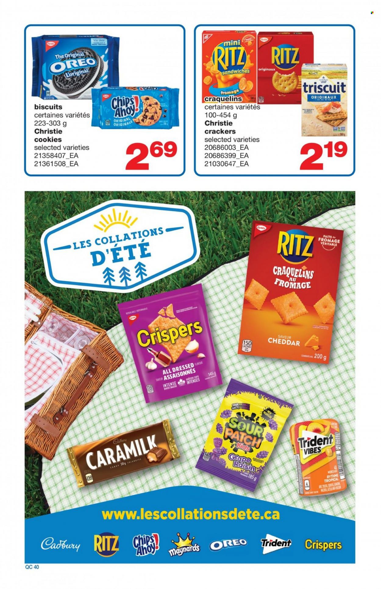 thumbnail - Wholesale Club Flyer - May 19, 2022 - June 08, 2022 - Sales products - sandwich, cheese, cookies, snack, crackers, biscuit, Cadbury, Trident, sour patch, RITZ, chips, Oreo. Page 40.