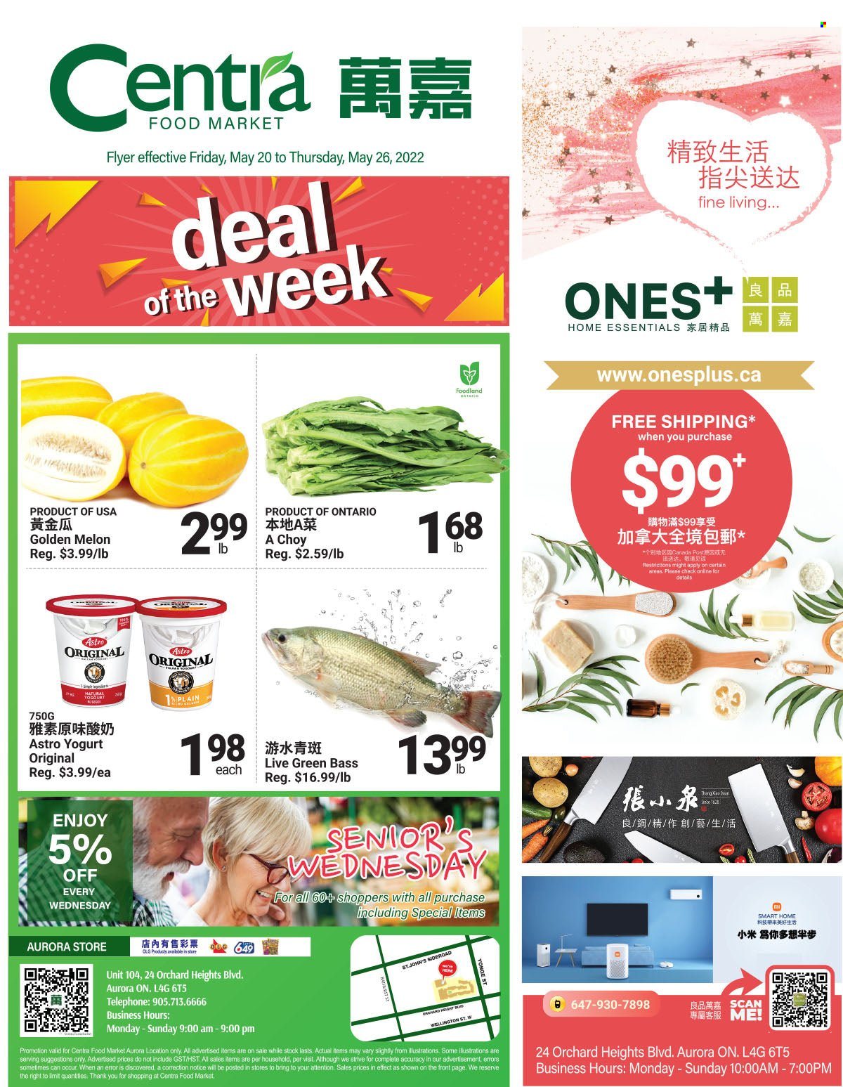 thumbnail - Centra Food Market Flyer - May 20, 2022 - May 26, 2022 - Sales products - melons, yoghurt, Ola. Page 1.