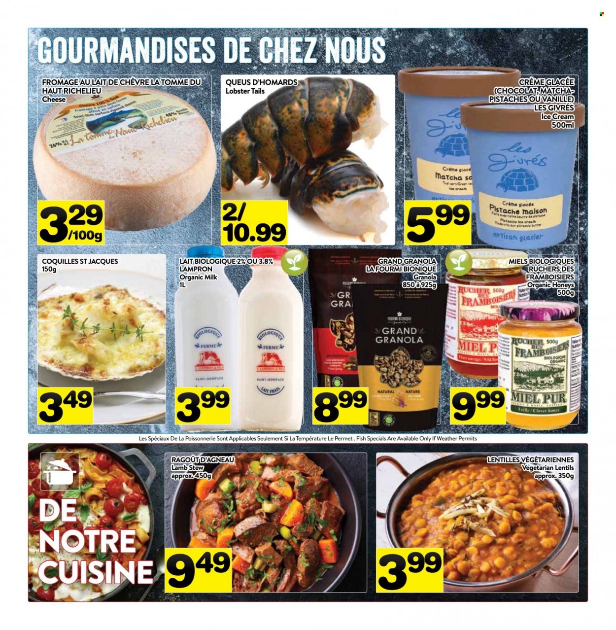 thumbnail - PA Supermarché Flyer - May 23, 2022 - May 29, 2022 - Sales products - lobster, fish, lobster tail, cheese, organic milk, ice cream, lentils, honey, matcha, Richelieu, granola. Page 4.