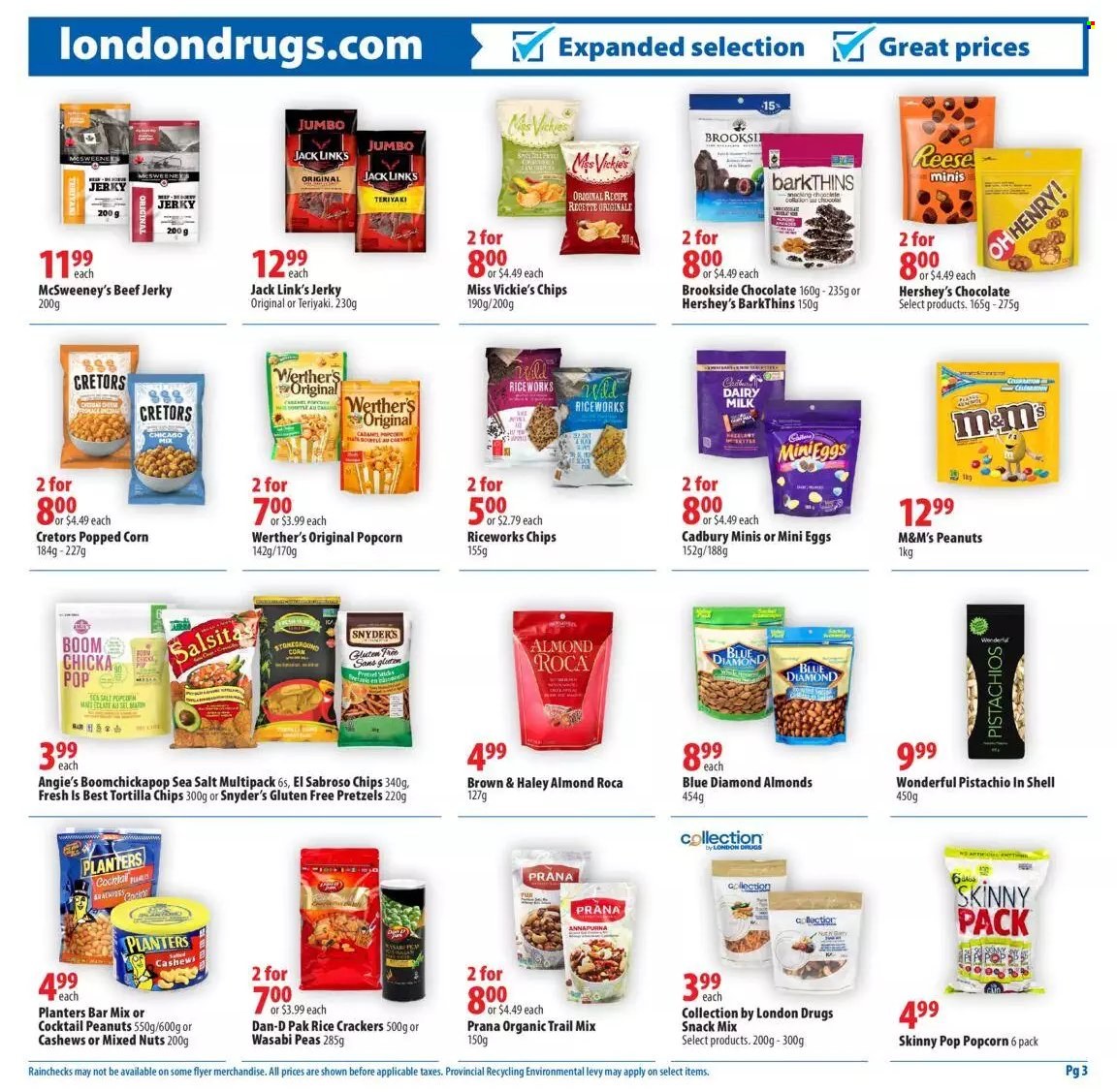 thumbnail - Circulaire London Drugs - 03 Juin 2022 - 29 Juin 2022 - Produits soldés - M&M's, popcorn, chips, tortilla chips, crackers, wasabi. Page 3.