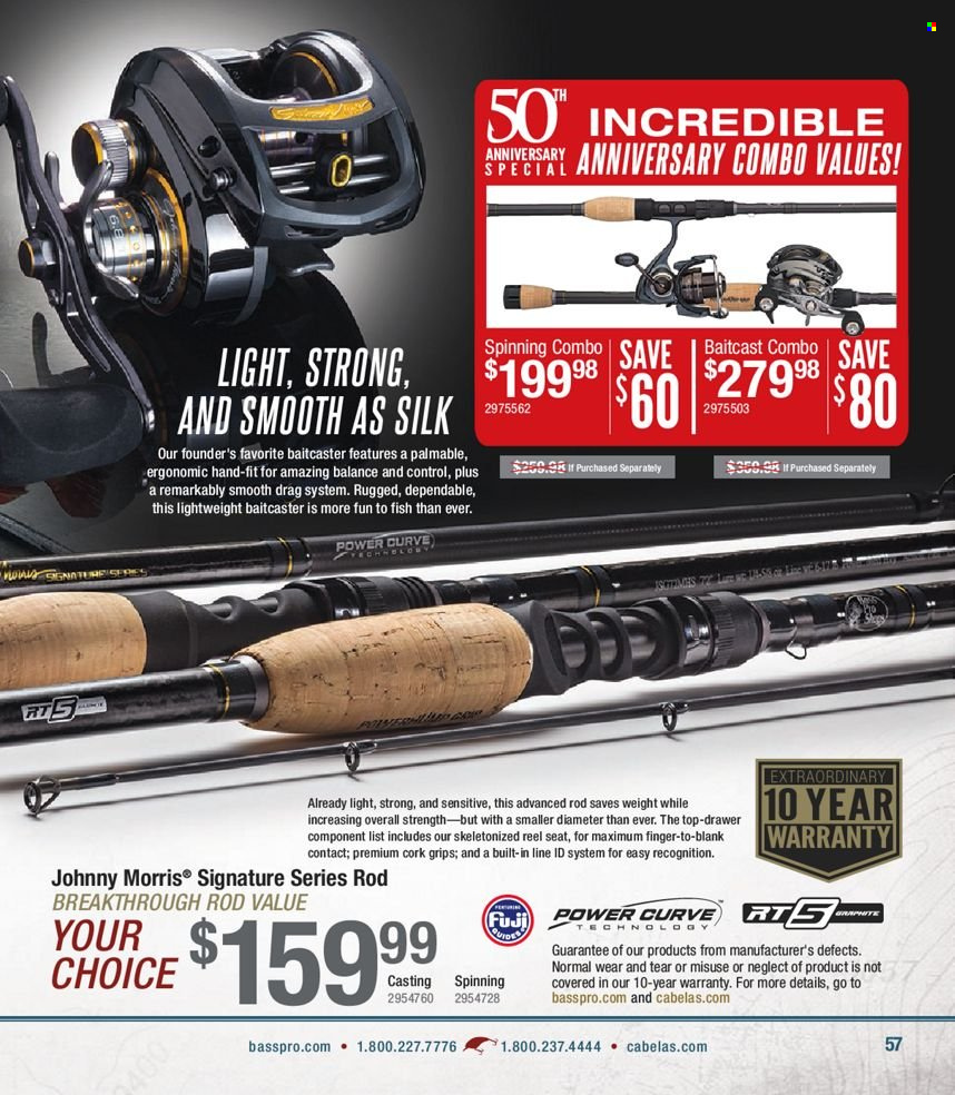 thumbnail - Bass Pro Shops Flyer - Sales products - baitcast combo, reel. Page 57.