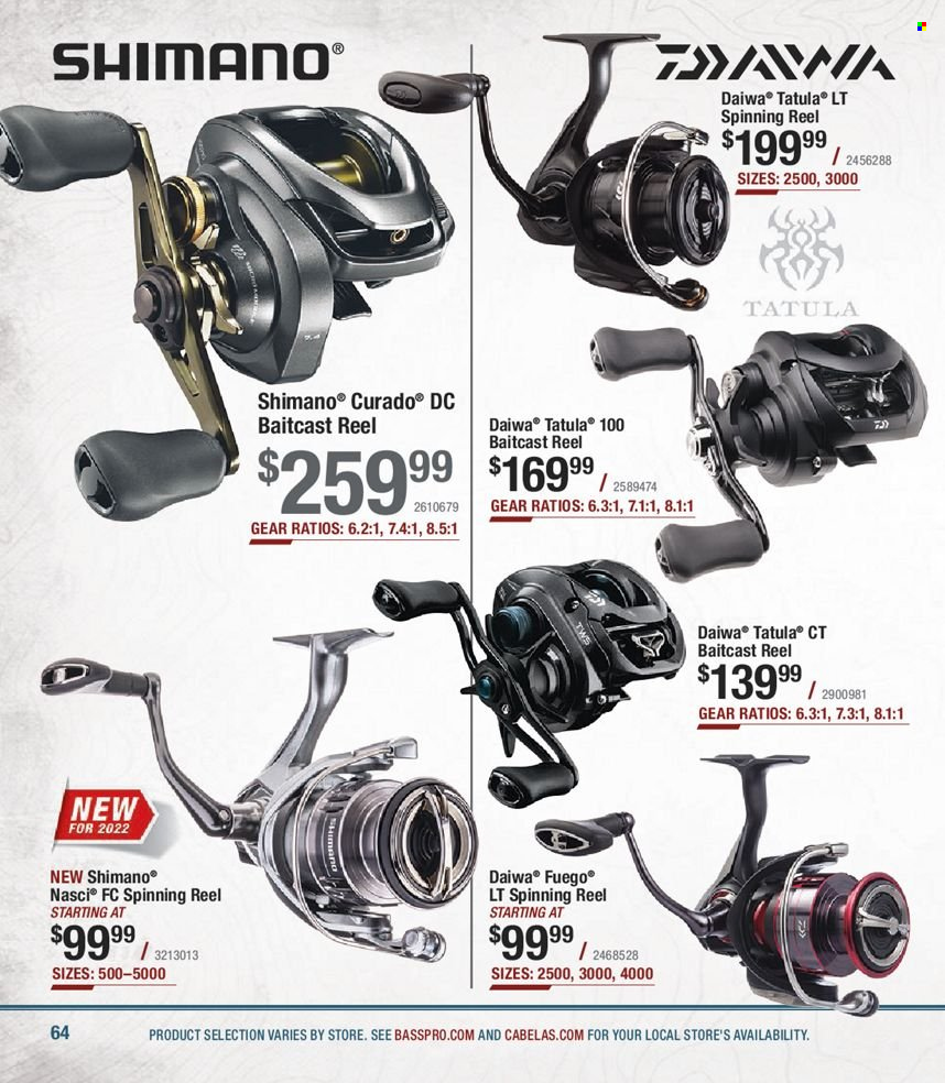thumbnail - Bass Pro Shops Flyer - Sales products - Shimano, baitcast reel, reel, spinning reel, fishing rod, DAIWA. Page 64.