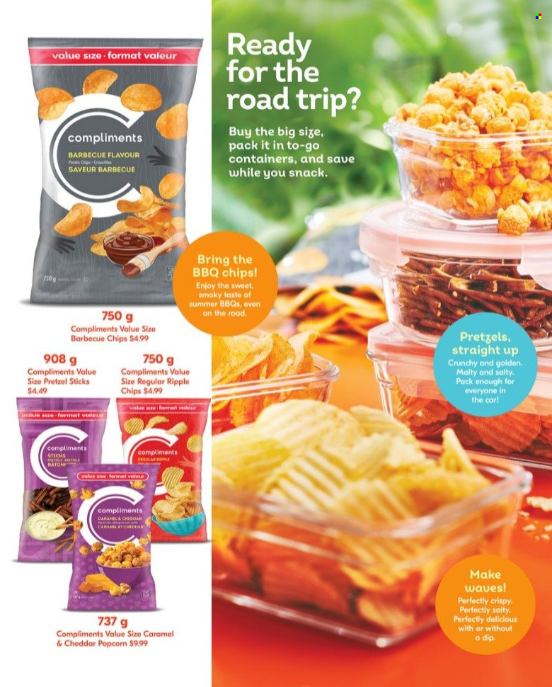 thumbnail - Thrifty Foods Flyer - June 08, 2022 - July 13, 2022 - Sales products - pretzels, cheese, snack, chips, popcorn, caramel. Page 6.