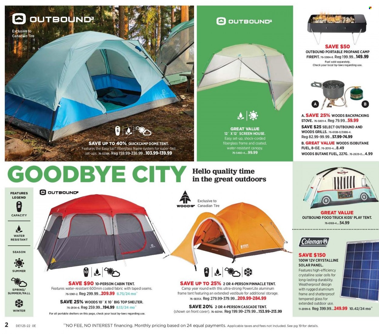 thumbnail - Canadian Tire Flyer - June 17, 2022 - July 07, 2022 - Sales products - Cascade, stove, Coleman, tent, backpacking stove, solar panel. Page 2.