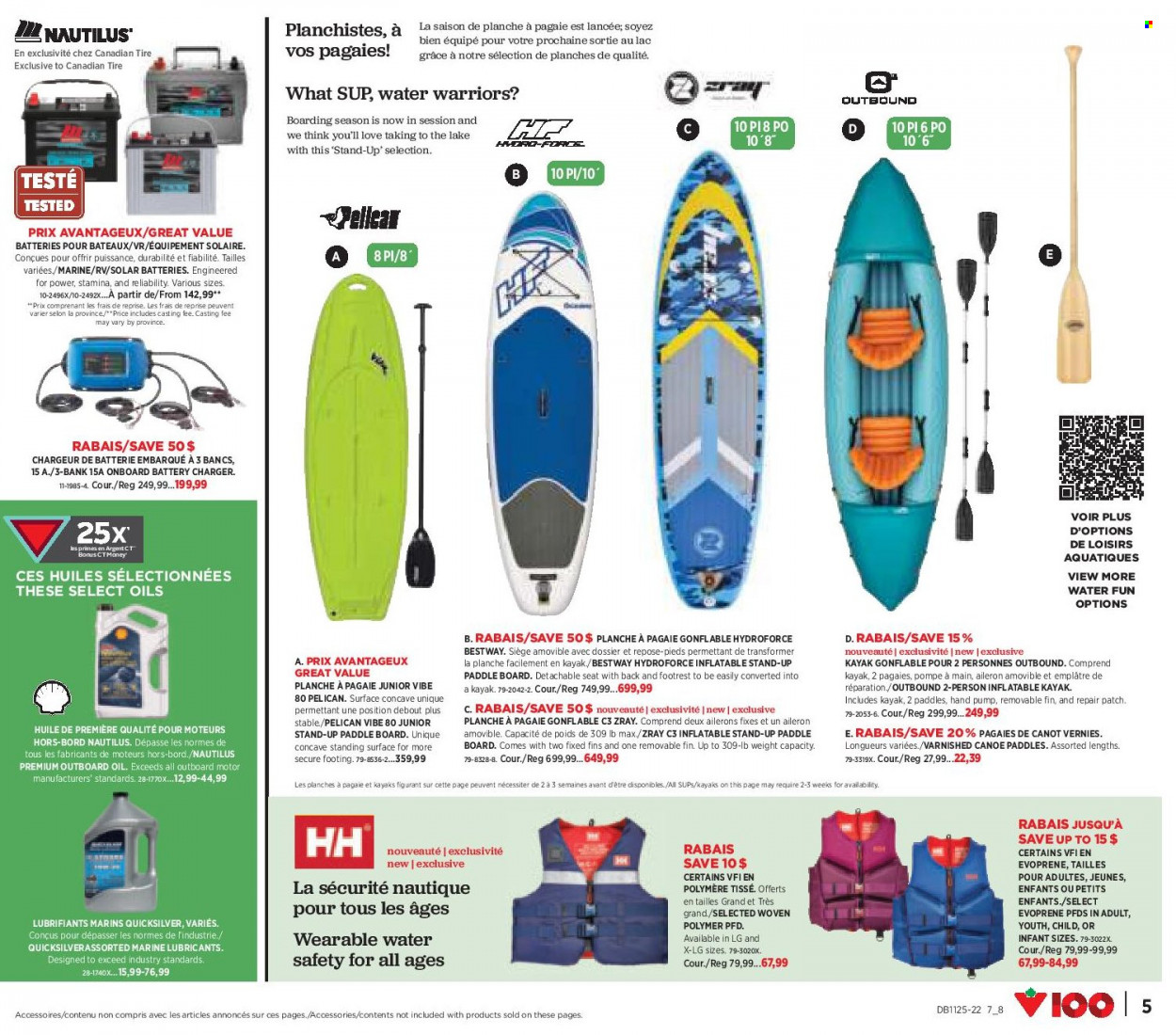 thumbnail - Canadian Tire Flyer - June 16, 2022 - July 06, 2022 - Sales products - battery charger, PREMIERE, pump, kayak, paddleboard, concave, Quicksilver Marine Lubricants, LG. Page 5.