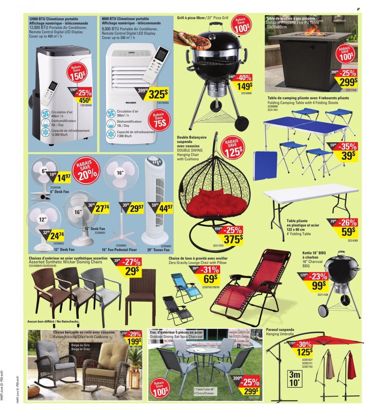 thumbnail - Circulaire Hart Stores - 22 Juin 2022 - 28 Juin 2022 - Produits soldés - coussin, table, chaise, table pliante, balançoire, parasol, grill, climatiseur, chaise berçante. Page 3.