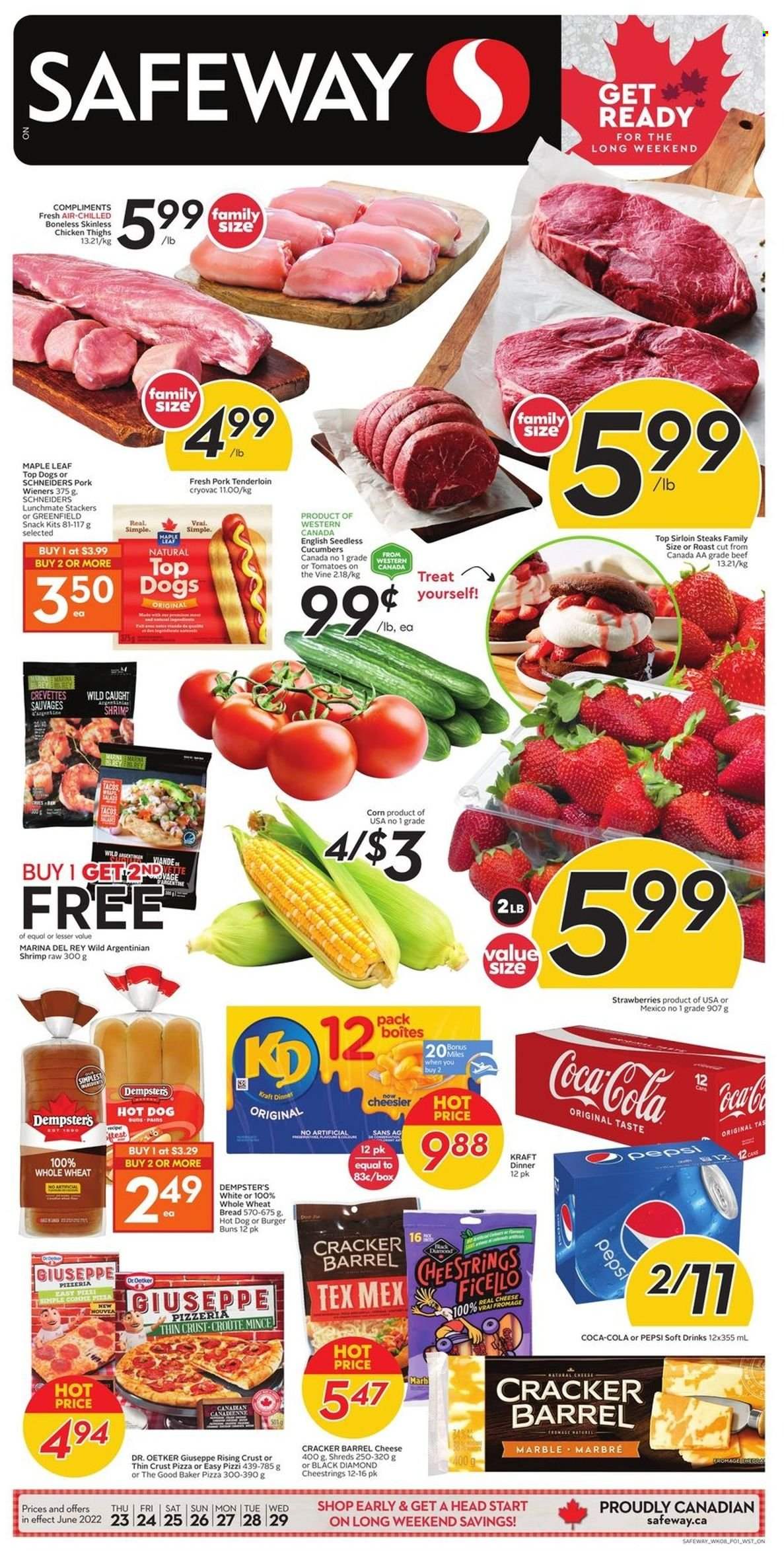thumbnail - Circulaire Safeway - 23 Juin 2022 - 29 Juin 2022 - Produits soldés - steak, crevettes, pizza, Coca-Cola, Pepsi. Page 1.