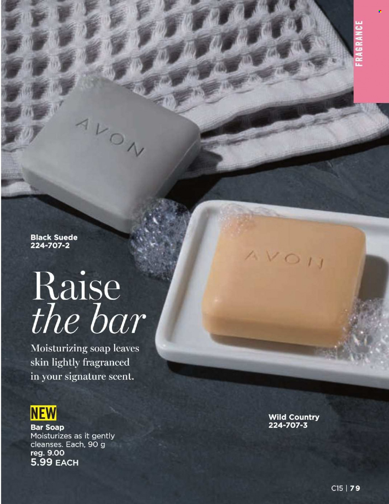 thumbnail - Avon Flyer - Sales products - Avon, soap bar, soap, fragrance. Page 79.