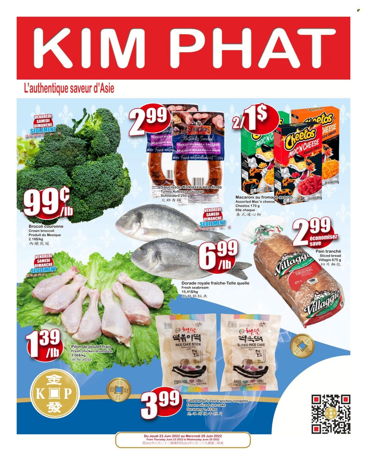 thumbnail - Circulaire Kim Phat - 23 Juin 2022 - 29 Juin 2022 - Produits soldés - gâteau, pain, brocoli, dorade, saucisson, pâtes, macaroni. Page 1.