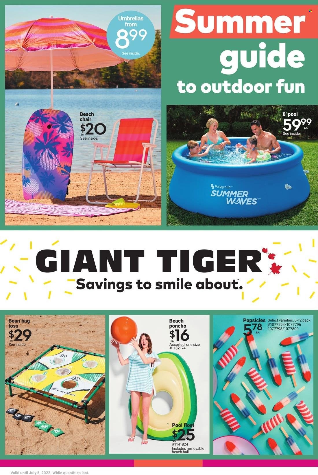 thumbnail - Giant Tiger Flyer - June 22, 2022 - July 05, 2022 - Sales products - chair, Jet, bean bag, beach chair, beach ball, pool. Page 1.