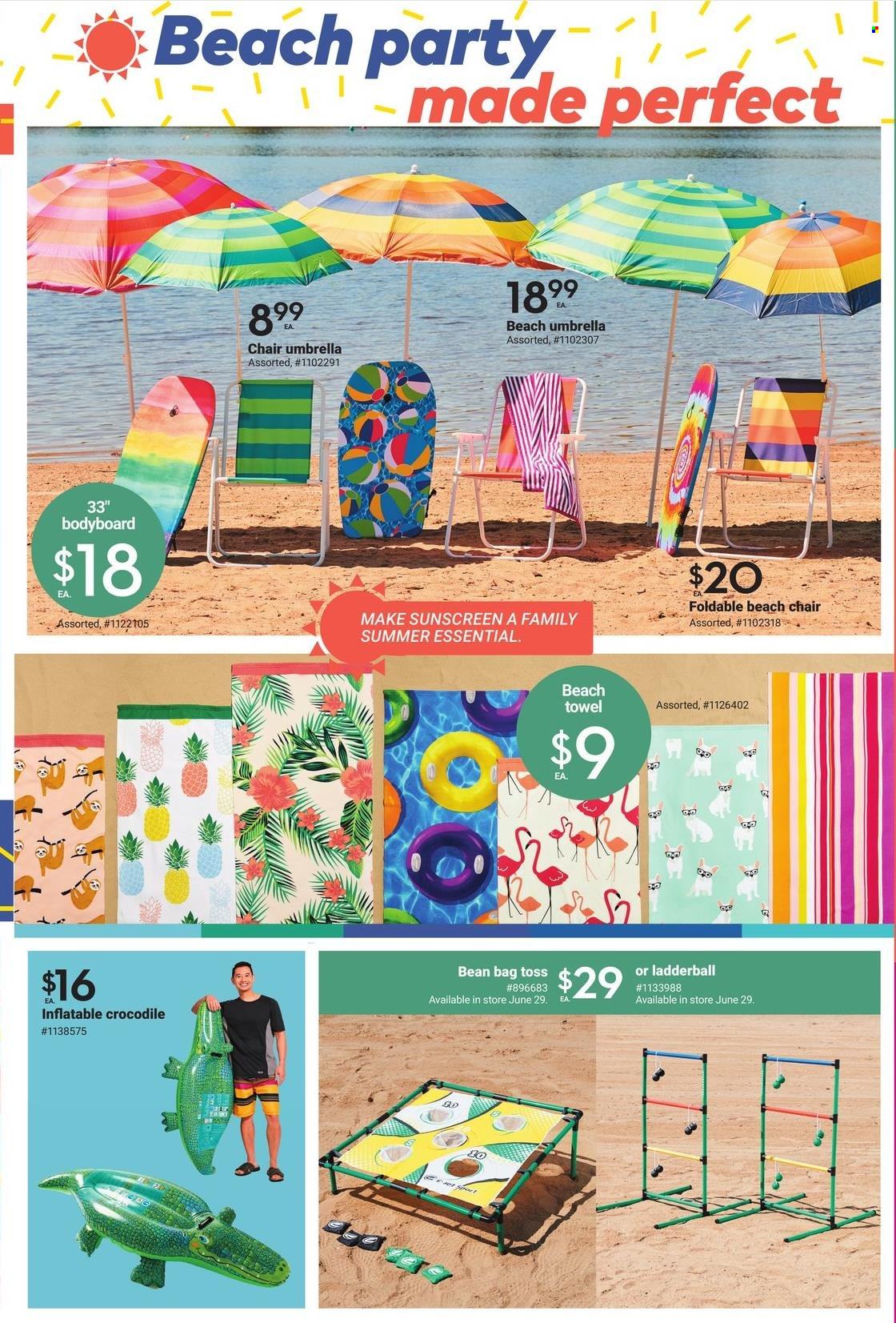thumbnail - Giant Tiger Flyer - June 22, 2022 - July 05, 2022 - Sales products - chair, towel, beach towel, bean bag, beach chair, umbrella, crocodile, beach umbrella. Page 4.
