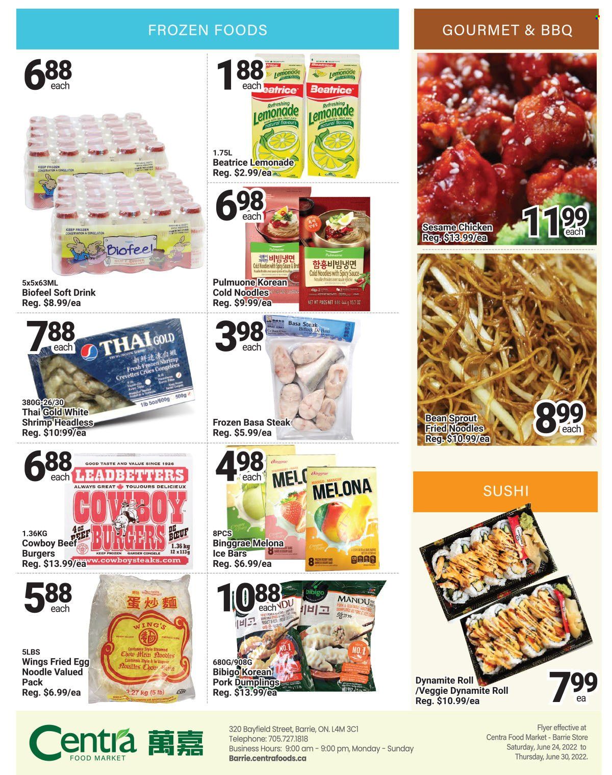 thumbnail - Circulaire Centra Food Market - 24 Juin 2022 - 30 Juin 2022 - Produits soldés - mangue, steak, crevettes, sushi, nouilles, sésame. Page 3.