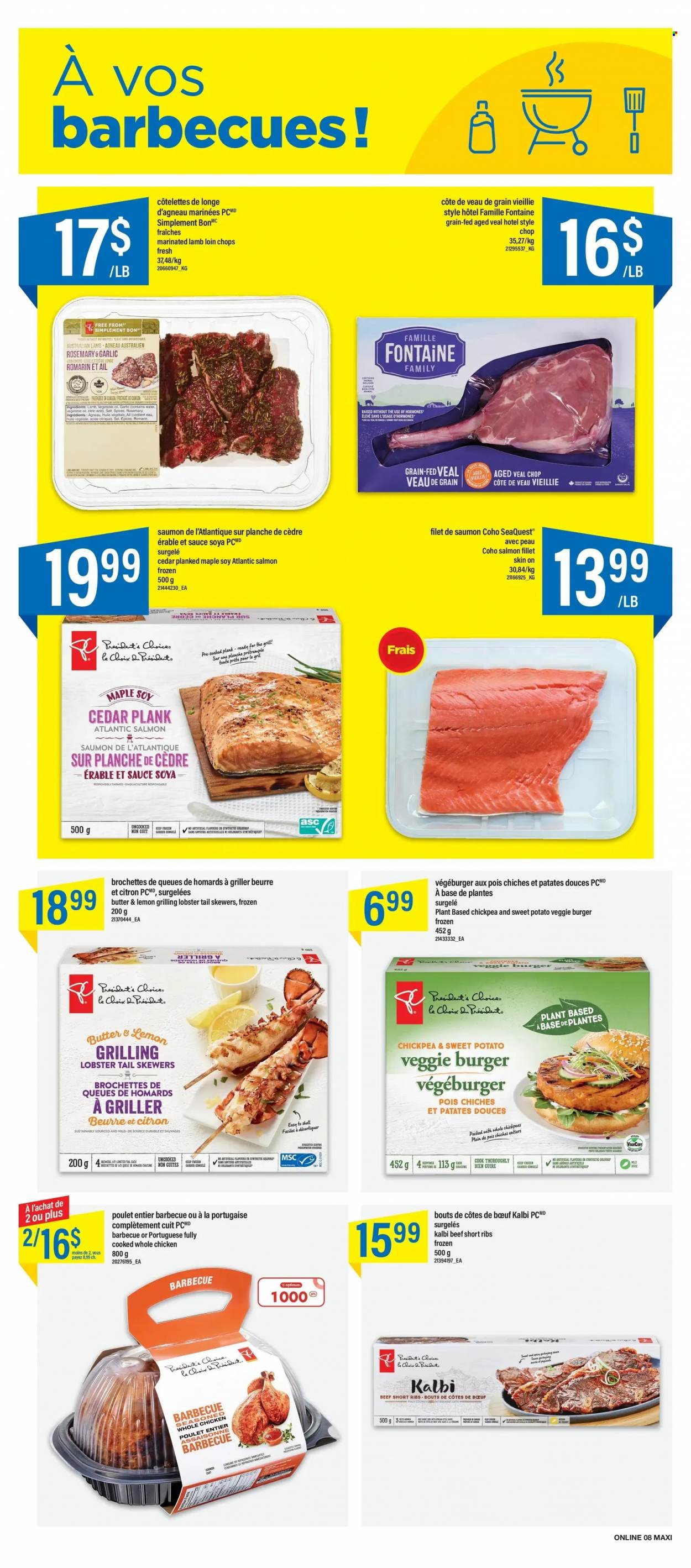 thumbnail - Maxi & Cie Flyer - June 30, 2022 - July 06, 2022 - Sales products - lobster, salmon, salmon fillet, lobster tail, veggie burger, Président, butter, chickpeas, rosemary, vegetable oil, Sol, whole chicken, chicken, beef ribs, veal cutlet, veal meat, lamb loin, lamb meat. Page 6.