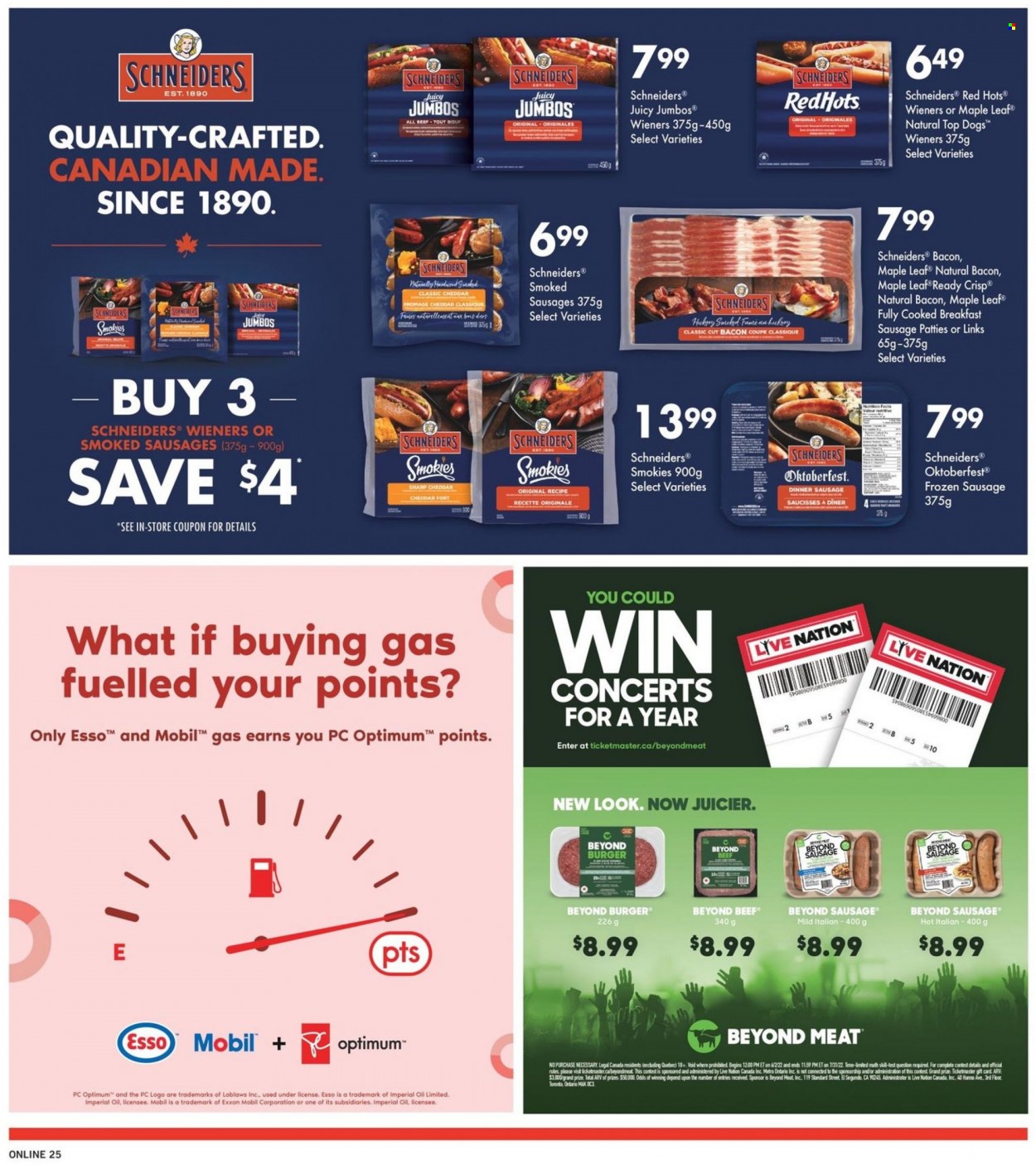 thumbnail - Fortinos Flyer - June 30, 2022 - July 06, 2022 - Sales products - hamburger, bacon, sausage, cheddar, cheese, Optimum, Mobil. Page 24.