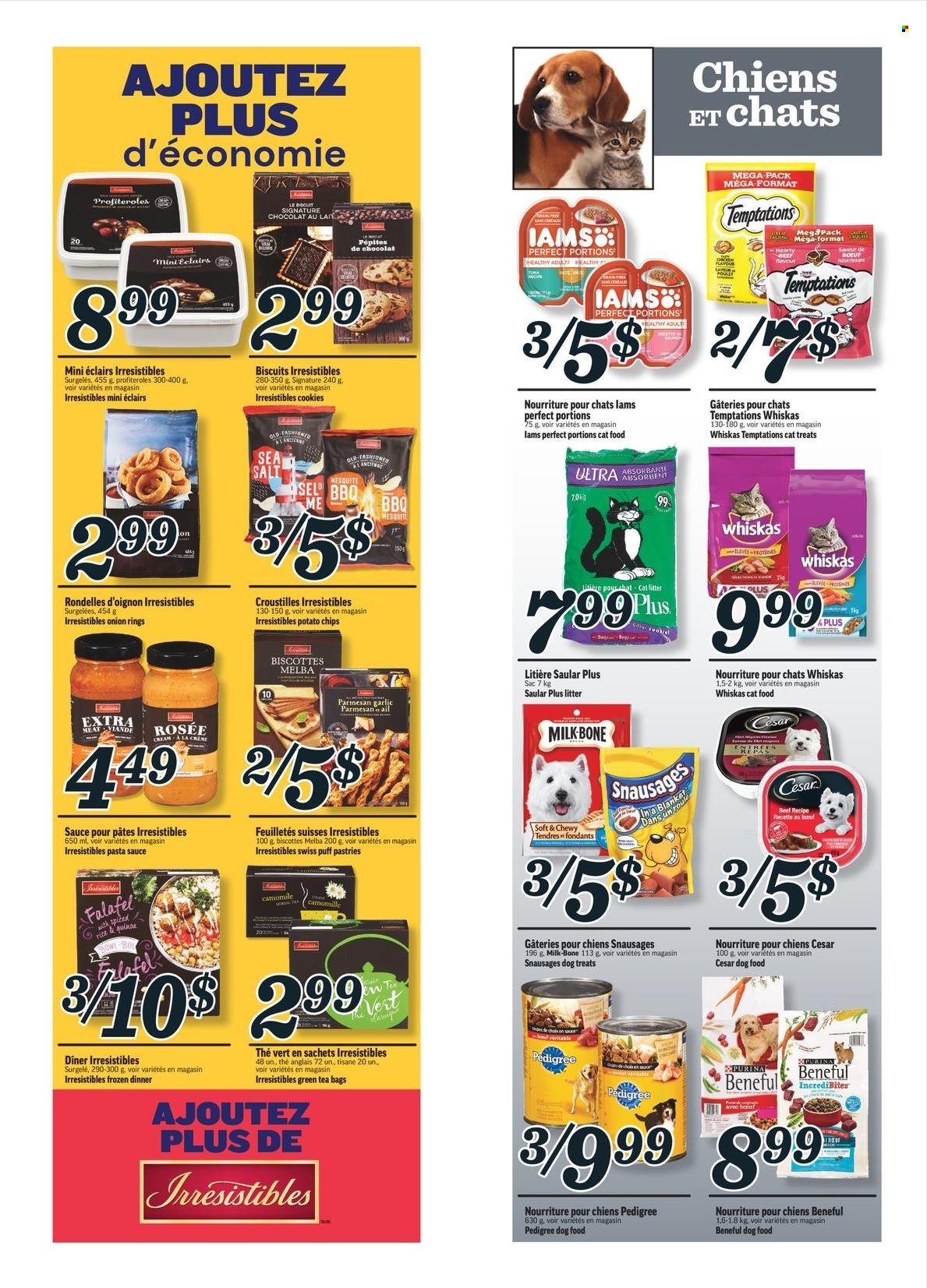 thumbnail - Marché Richelieu Flyer - June 30, 2022 - July 06, 2022 - Sales products - pasta sauce, onion rings, milk, cookies, biscuit, potato chips, rice, green tea, tea bags, animal food, cat food, dog food, Purina, Pedigree, Iams, Whiskas. Page 5.