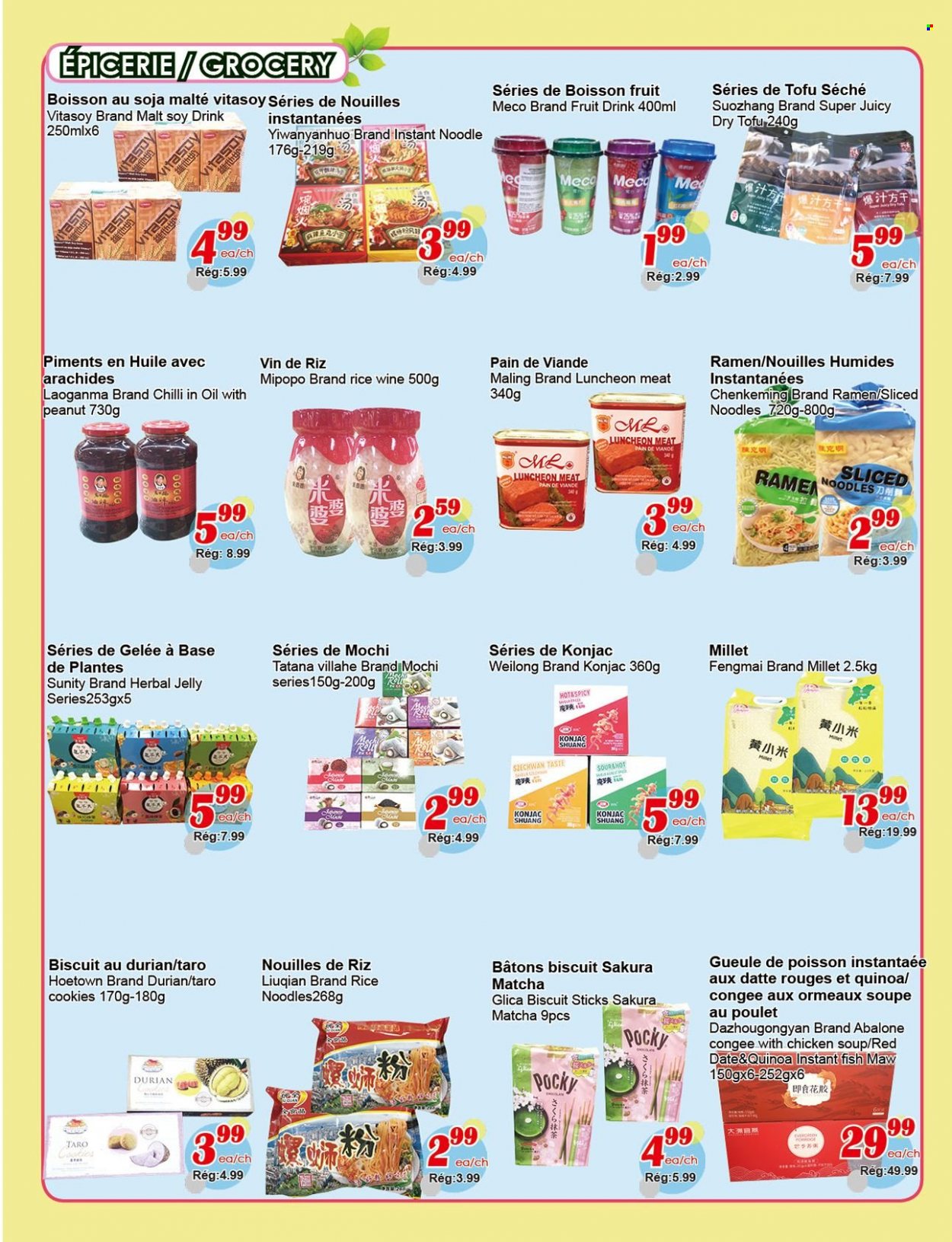 thumbnail - Marché C&T Flyer - June 30, 2022 - July 06, 2022 - Sales products - abalone, ramen, chicken soup, soup, noodles, lunch meat, tofu, Vitasoy, cookies, jelly, biscuit, malt, Laoganma, fruit drink, matcha, rice wine, quinoa. Page 3.