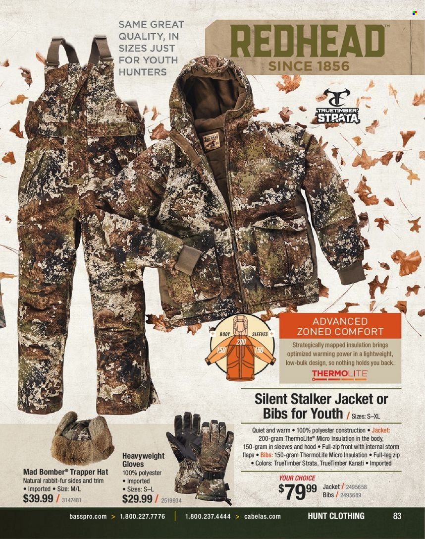 thumbnail - Bass Pro Shops Flyer - Sales products - rabbit, jacket, gloves, hat. Page 83.