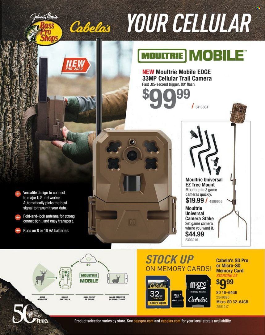 thumbnail - Bass Pro Shops Flyer - Sales products - trail cam, memory card, antenna, adapter, Bass Pro, camera. Page 374.
