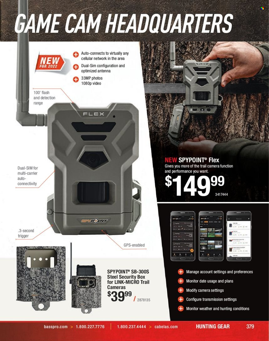 thumbnail - Bass Pro Shops Flyer - Sales products - trail cam, antenna, camera. Page 379.