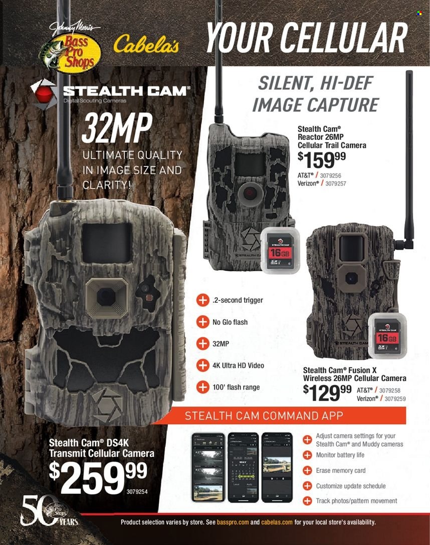 thumbnail - Bass Pro Shops Flyer - Sales products - trail cam, stealth cam, memory card, UHD TV, Bass Pro, camera. Page 380.
