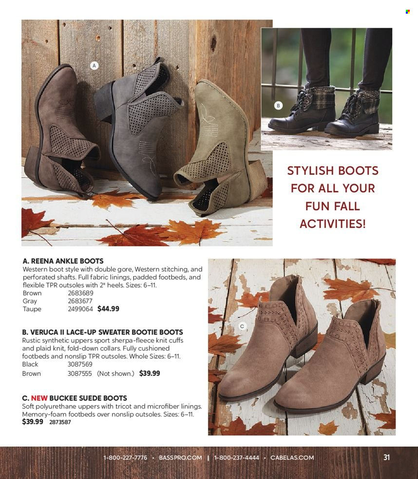 thumbnail - Bass Pro Shops Flyer - Sales products - sherpa, sweater, boots, western boots, heels. Page 31.