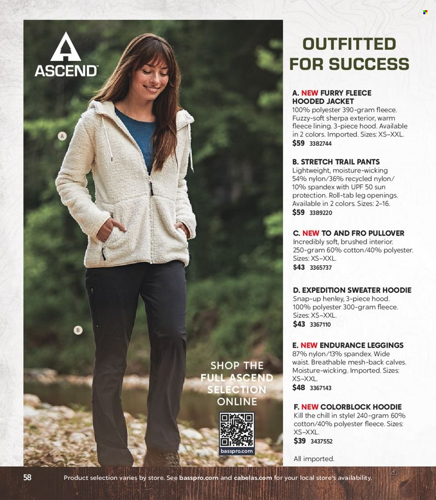 thumbnail - Bass Pro Shops Flyer - Sales products - jacket, pants, sherpa, sweater, hoodie, pullover, leggings. Page 58.