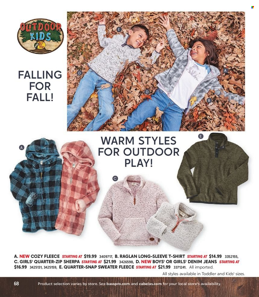 thumbnail - Bass Pro Shops Flyer - Sales products - Denim, t-shirt, sherpa, sweater, jeans. Page 68.