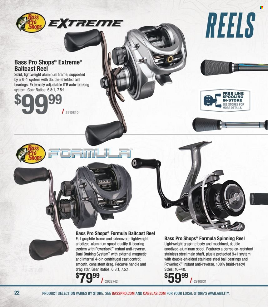 thumbnail - Bass Pro Shops Flyer - Sales products - baitcast reel, Bass Pro, reel, spinning reel. Page 22.