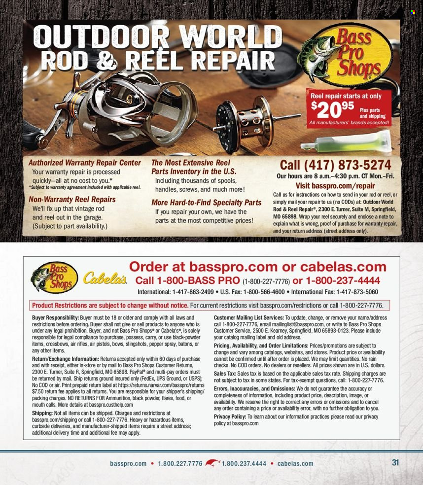 thumbnail - Bass Pro Shops Flyer - Sales products - Bass Pro, reel. Page 31.