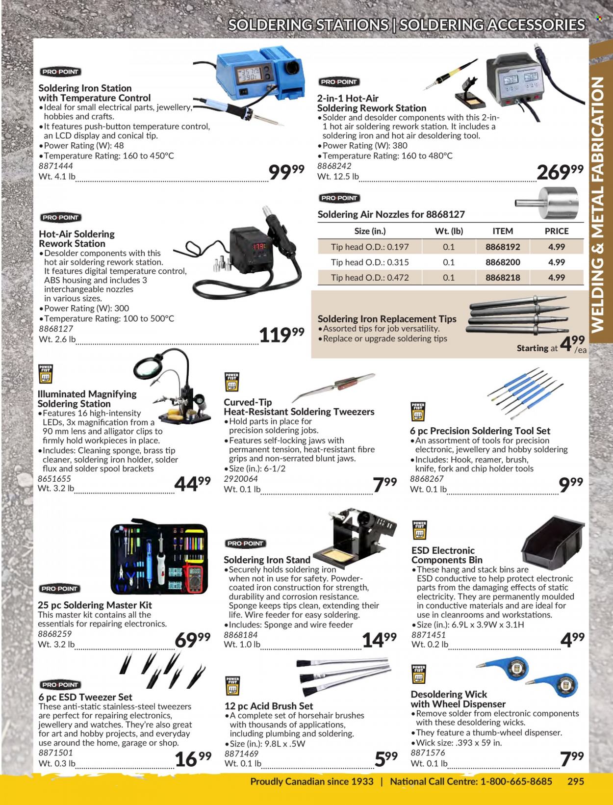 thumbnail - Princess Auto Flyer - Sales products - brush set, holder, tool set, knife, soldering iron, soldering station, cleaner. Page 299.