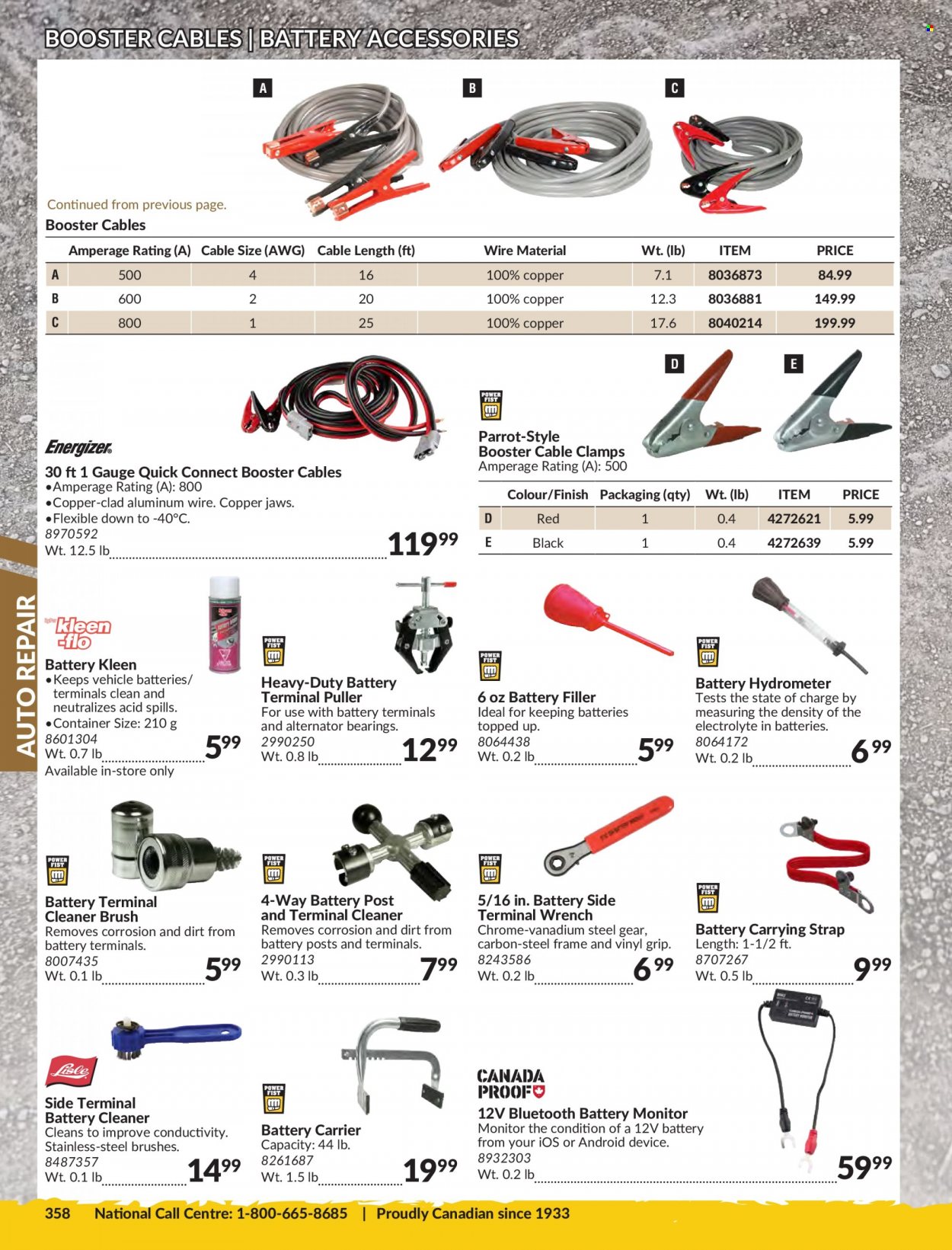 thumbnail - Princess Auto Flyer - Sales products - wrench, brush, container, vehicle, strap, alternator, booster cables, Parrot, cleaner. Page 362.