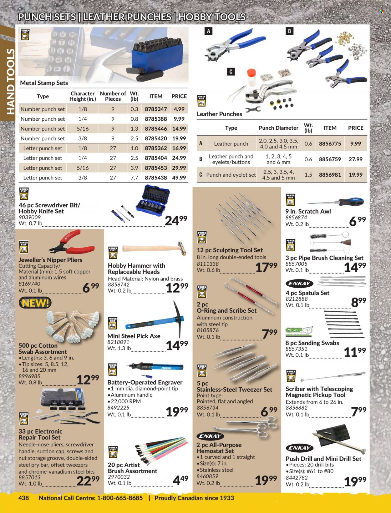 thumbnail - Princess Auto Flyer - Sales products - hammer, pliers, pry bar, tool set, hand tools, Axe, knife, brush, o-rings. Page 442.